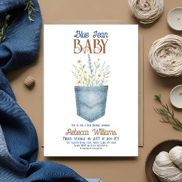 Invitation Boho Floral Denim Boy Blue Jean Baby shower