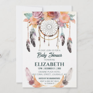 Invitation Boho Floral Dreamcatcher Idées de Baby shower