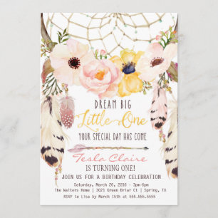 Invitation Boho Floral Dreamcatcher Tribal Premier anniversai