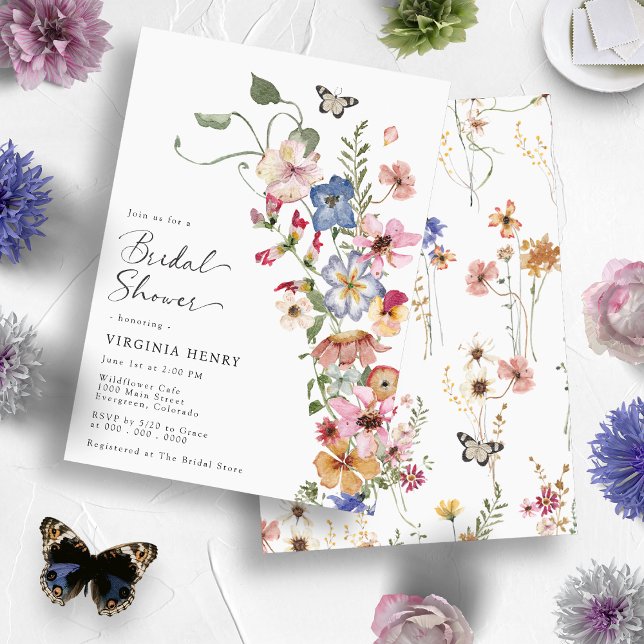 Invitation Boho Floral Elegant Fête des mariées (Colorful Butterful Wildflower Boho Floral Elegant Bridal Shower Invitation
)