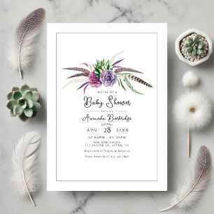 Invitation Boho Floral et Baby shower de plume