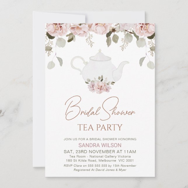 Invitation Boho Floral Eucalyptus Tea Party Fête des mariées (Devant)