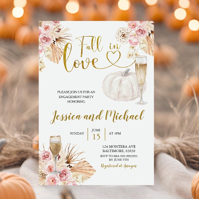 Invitation Boho Floral Fall In Love Citrouille Engagement Par (Créateur téléchargé)