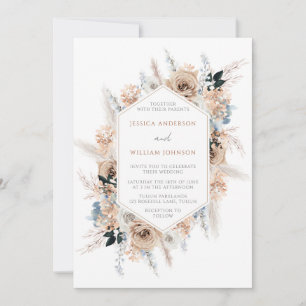 Invitation Boho Floral Frame Dusty Blue Mariage
