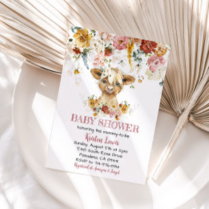 Invitation Boho Floral Highland Baby shower de vache Invitati