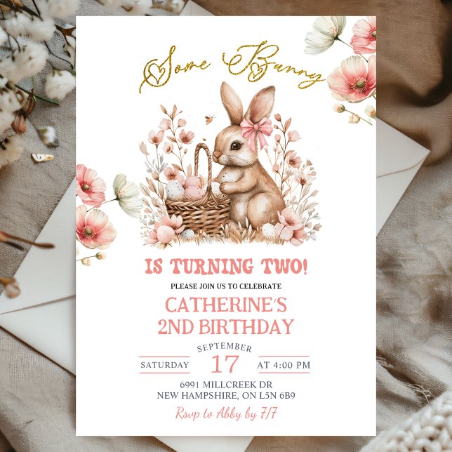 Invitation Boho Floral Lapin de Pâques Anniversaire (Créateur téléchargé)