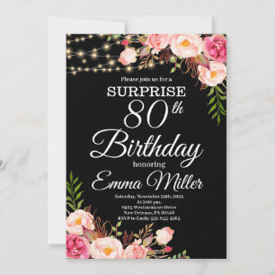 Invitation Boho Floral & Lumières Surprise 80e anniversaire