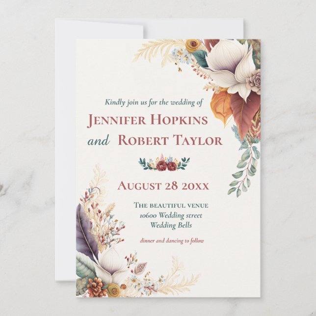 Invitation Boho Floral mariage (Devant)