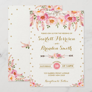 Invitation Boho Floral Mariage / Chic Blush Gold Floral