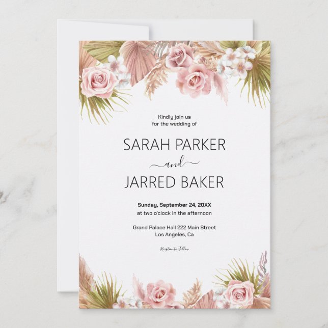 Invitation Boho Floral Mariage frontière (Devant)