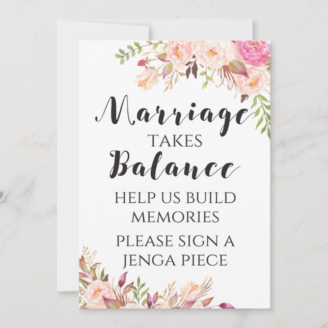 Invitation Boho floral Mariage prend équilibre signe 5x7" (Devant)