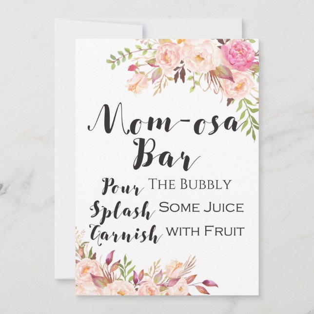 Invitation Boho floral Mom-osa bar baby shower Signe 5x7" (Devant)