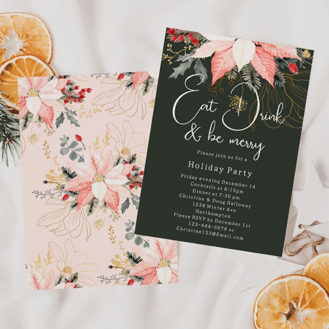 Invitation Boho Floral Noël Mangez Boire et Soyez Joyeux Fête (Créateur téléchargé)