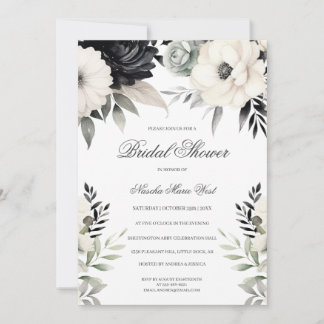 Invitation Boho Floral Noir Crème Enterrement de Vie de Jeune