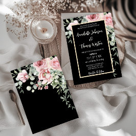 Invitation Boho floral noir et rose
