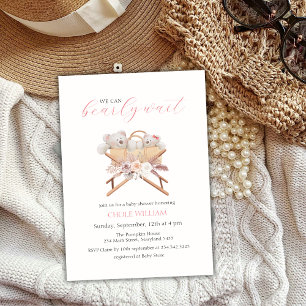 Invitation Boho Floral Ours Bassinet Baby shower fille