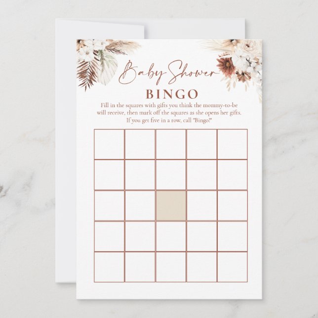 Invitation Boho Floral Pampas Baby shower en herbe Jeux (Devant)
