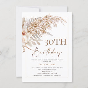 Invitation Boho Floral Pampas Cadre en herbe Anniversaire