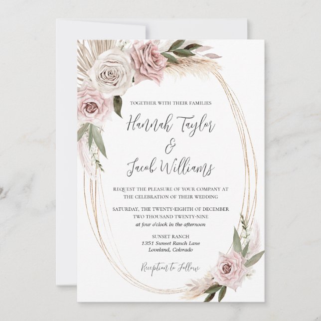 Invitation Boho Floral Pampas Grass Mariage (Devant)