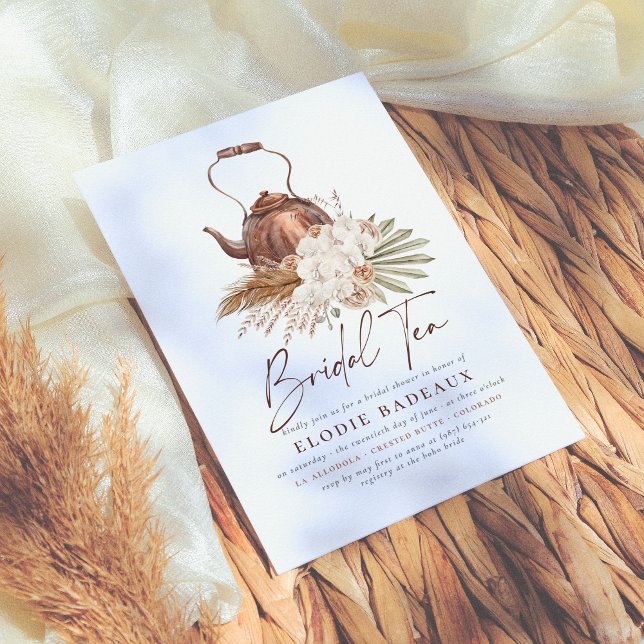 Invitation Boho Floral Pampas Grass Moderne Fête des mariées  (Créateur téléchargé)