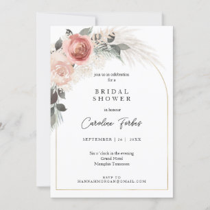 Invitation Boho, Floral, Pampasgras, Fête des mariées d'arc