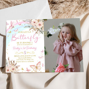 Invitation Boho Floral Papillon arc-en-ciel Photo d'anniversa