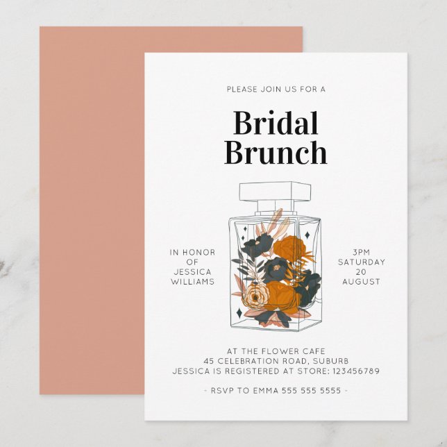 Invitation Boho Floral Parfum Bridal Brunch Rose Douche (Devant / Derrière)