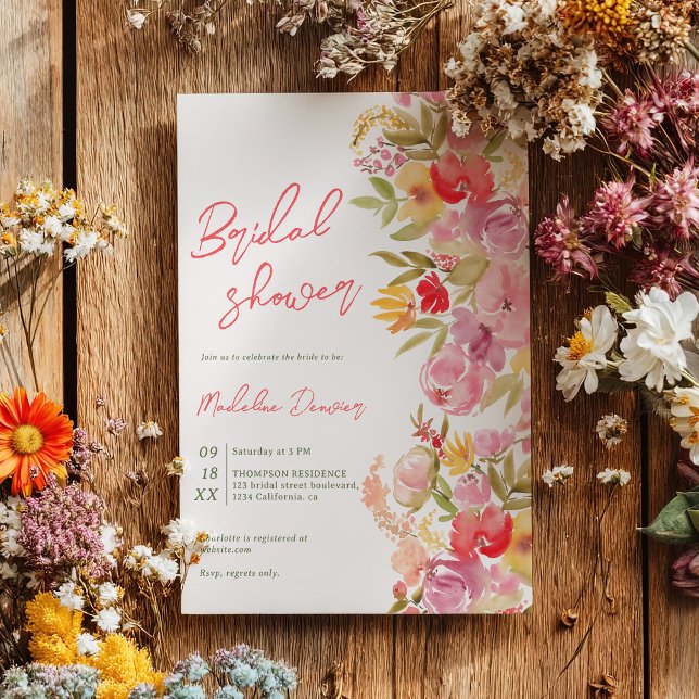 Invitation Boho floral peint à la main Aquarelle nuptiale (Boho hand painted floral Watercolor bridal shower Invitation)