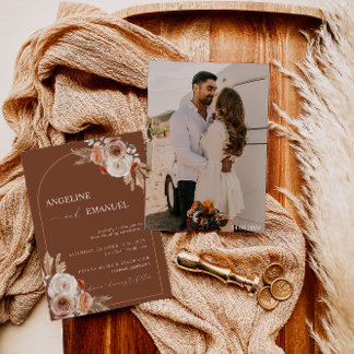 Invitation Boho Floral Photo Wedding Inviter Pampas Grass