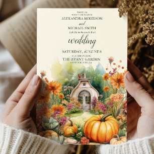 Invitation Boho Floral Pumpkin Scrip Mariage