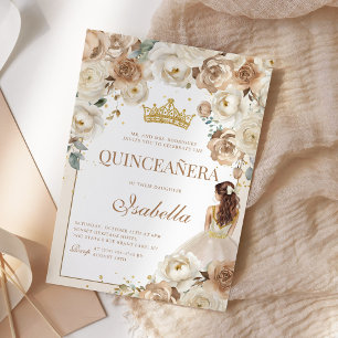 Invitation Boho Floral Quinceanera Champagne Mis Quince Anos