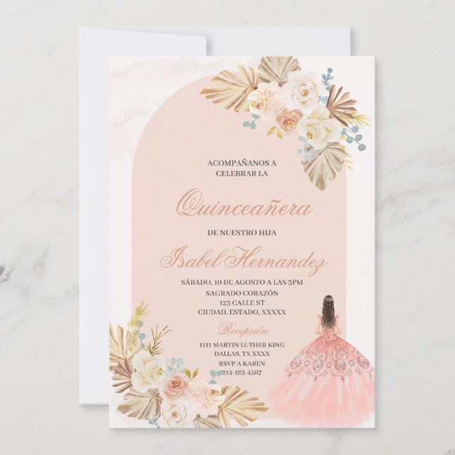 Invitation Boho Floral quinceañera espagnol (Devant)