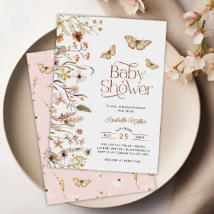 Invitation Boho Floral rose Baby shower fille