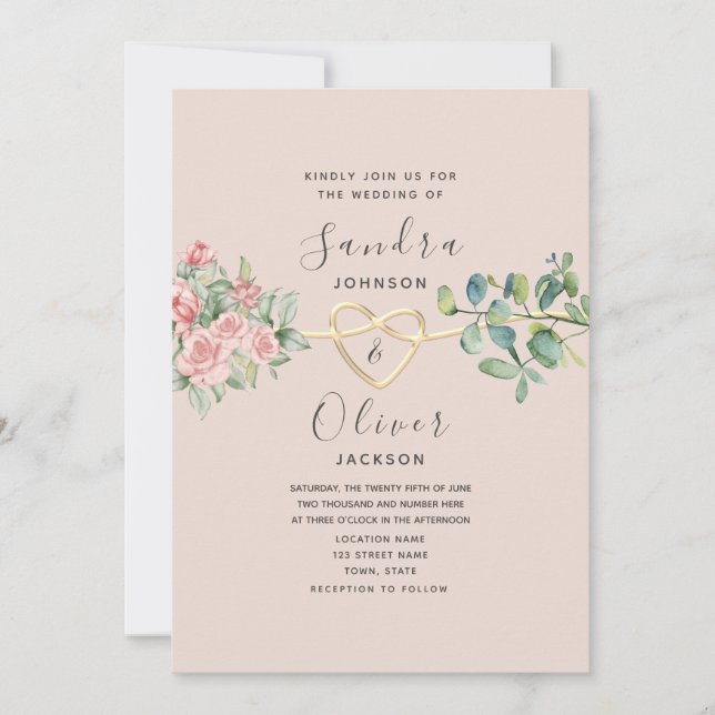 Invitation Boho Floral rose Dusty Mariage Rose (Devant)