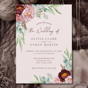 Invitation Boho Floral Rose rustique Dusty avec Invit de verd