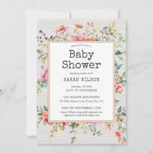 Invitation Boho Floral Rustic Chic Botanique Baby shower