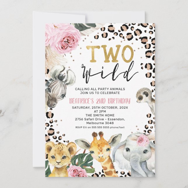 Invitation Boho Floral Safari Deux Wild 2ème anniversaire (Devant)