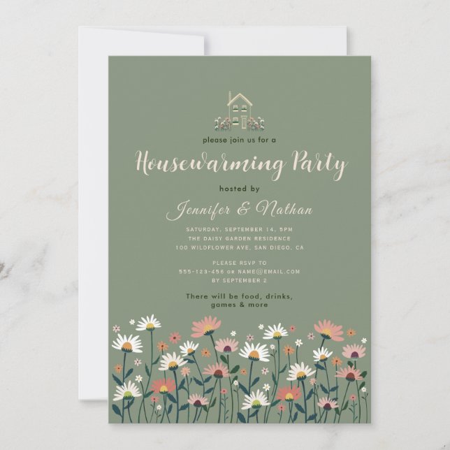 Invitation Boho Floral Sage Green Automne Fête de réchauffeme (Devant)