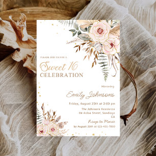 Invitation Boho Floral Script Gold Parties scintillant Sweet