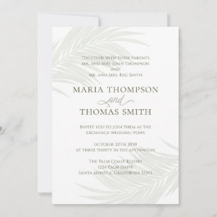 Invitation Boho Floral Simple Aquarelle Vert Palm Feuilles