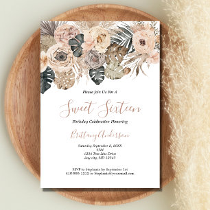 Invitation Boho Floral Sweet sixteen botanique 16 Anniversair