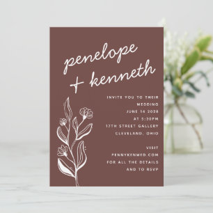 Invitation Boho Floral Terme Automne Brown Mariage