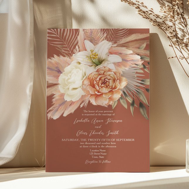 Invitation Boho Floral Terracotta Mariage de automne (Créateur téléchargé)