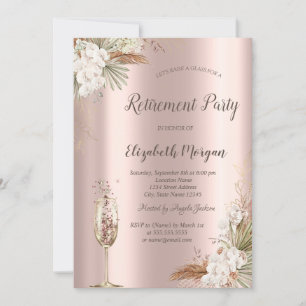Invitation Boho Floral,Verre à Champagne,Retraite Rose Gold