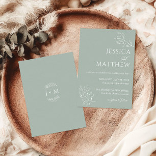 Invitation Boho Floral Vert Sauge Calligraphie