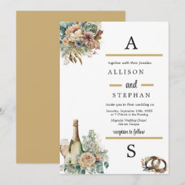 Invitation Boho Floral Vin Bottle Mariage d'aquarelle