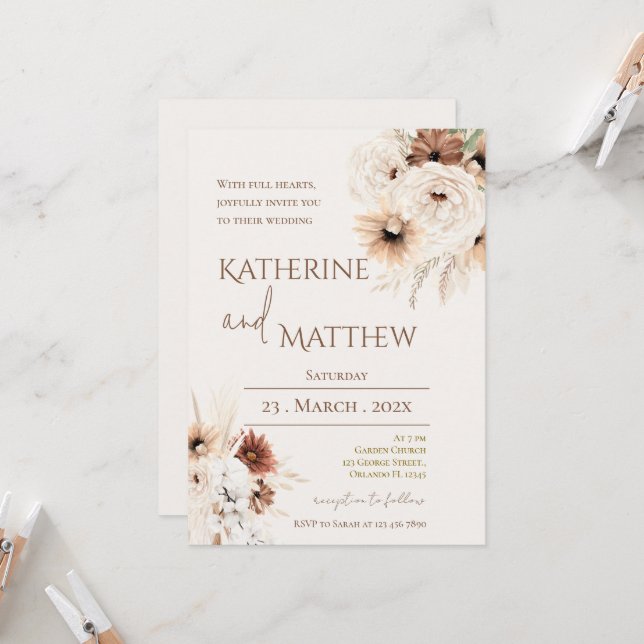 Invitation Boho floral wedding (Devant/Arrière en situation)