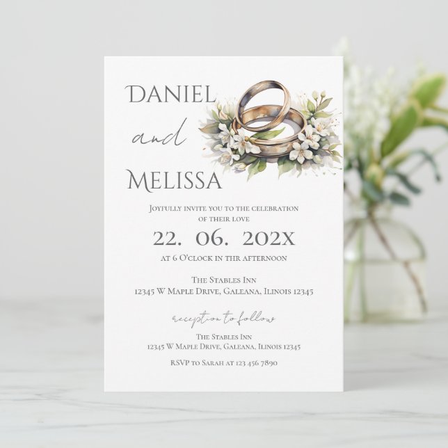Invitation Boho Floral with ring Wedding  (Debout devant)