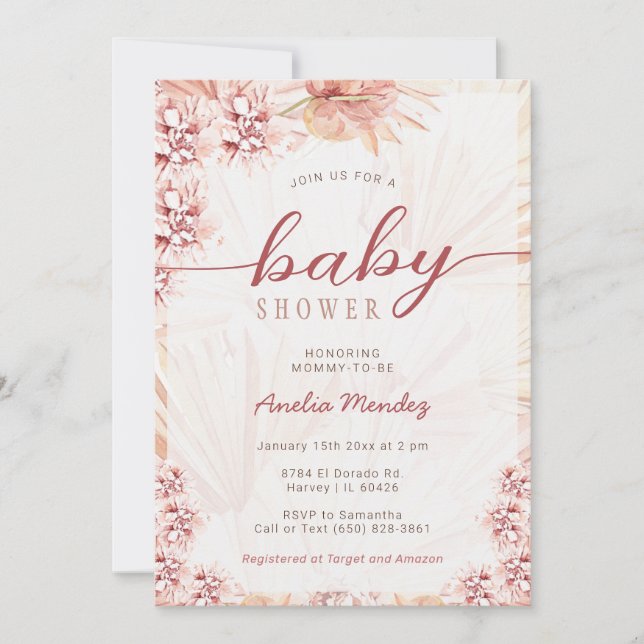 Invitation Boho Florals Baby shower neutre Orchidée bohémienn (Devant)