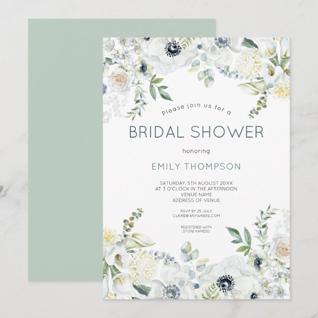 Invitation Boho Florals Eucalyptus Fête des mariées Feuille (Devant / Derrière)